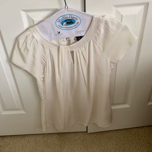 Silk cream blouse with cream sequin detail at neck